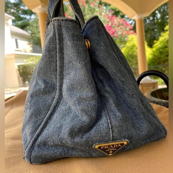 PRADA CANAPA Tote Bag, Large Tote, Handbag, Denim Canvas 100% AUTHENTIC! - Picture 4 of 16